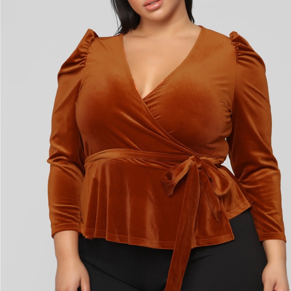 Fashion Nova Velvet Dreams Wrap Top - Rust 1X Used